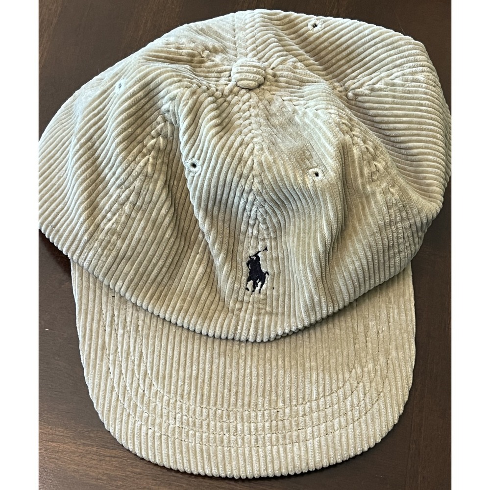 Vintage 1990s Polo Ralph Lauren Beige Tan Corduroy Blue Pony Adjustable Ball Hat